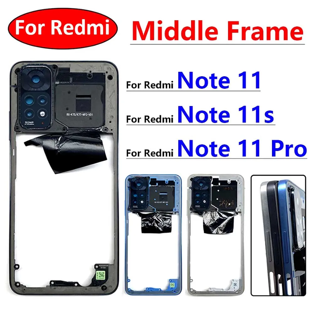 For Xiaomi Redmi Note 11 4G / Note 11s / Note 11 Pro 5G Middle Frame Bezel Middle Plate Replacement Parts Black / Blue