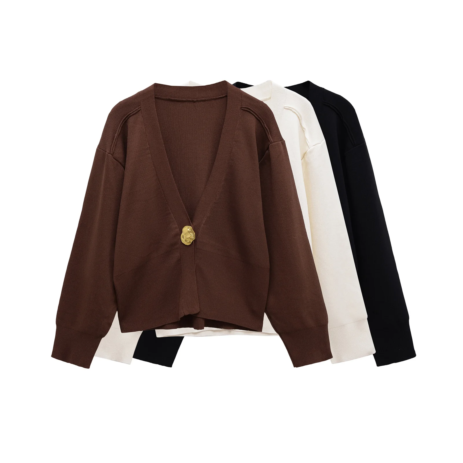 

Topenomi Simple Knitted Cardigan Women Autumn Winter Metal Single Button V Neck Sweater Coat Fashion Versatile Long Sleeve Tops