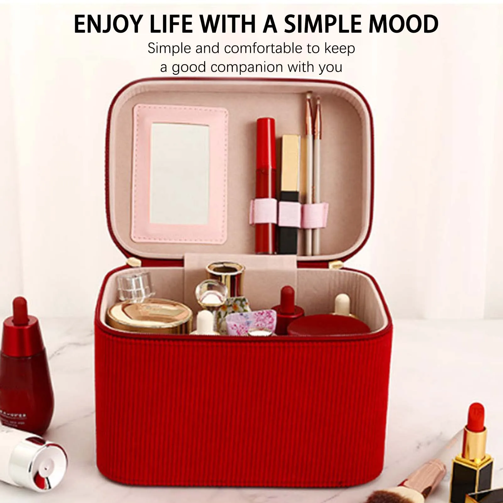 Double-Layer Makeup Bag With Mirror Lightweight Cosmetic Storage Bag Travel Storage Supplies Large Capacity Cosmetic Bag