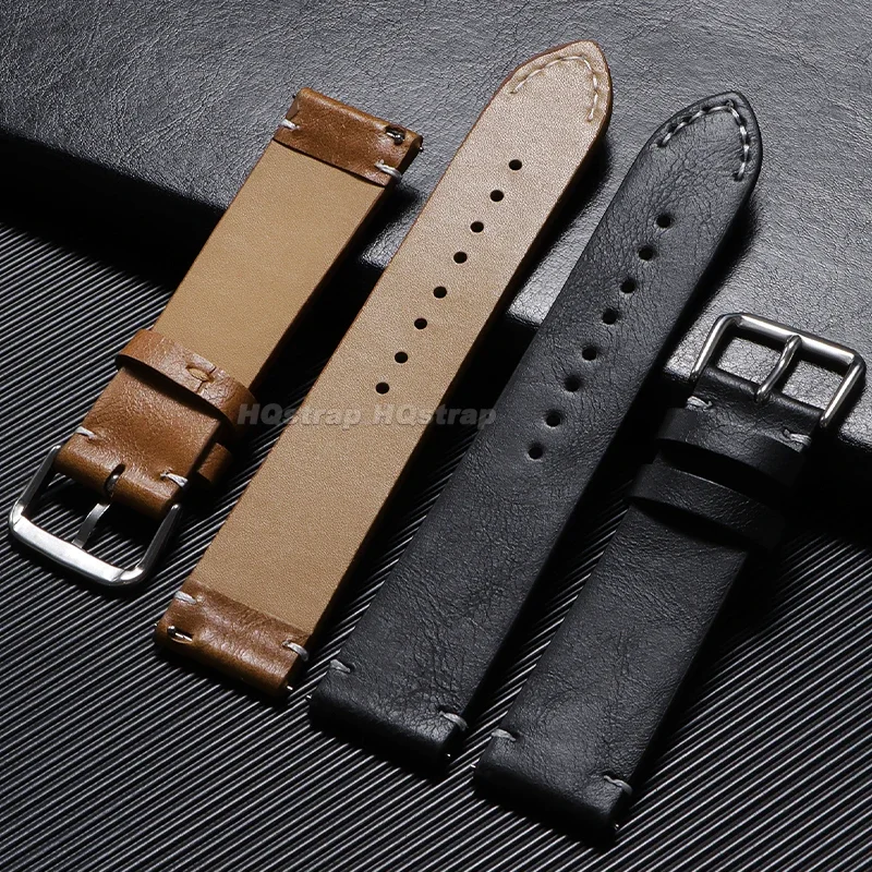 Genuine Leather Strap 18mm 20mm 22mm 24mm Vintage Cowhide Watch Band Retro Soft Sport Universal Bracelet Quick Release Wristband