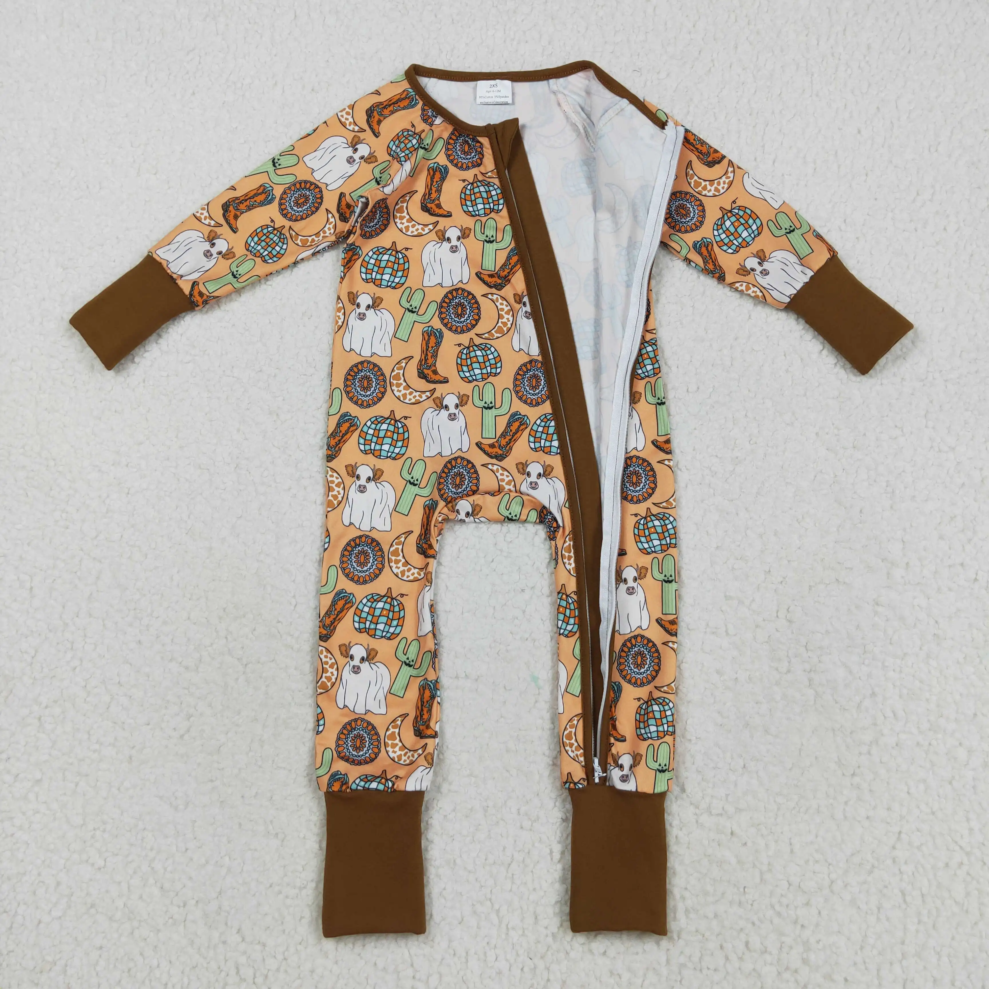 z818-19 LR2463 Wholesale baby romper Western kids clothes boy Halloween pumpkin romper Autumn Boutique Children clothing 3