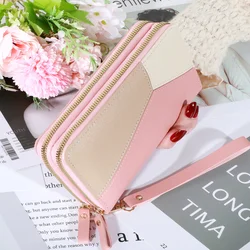 2024 New Handheld Wallet Women's Long Zipper Student Wallet Korean Edition Color blocked Large Capacity Handheld Phone Bag