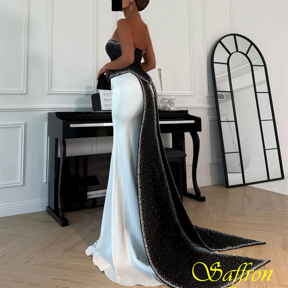 Customized Strapless Satin Mermaid Chapel Train Evening Dress Sparkly Crystal Party Dresses Delicate Special Occasion Gowns