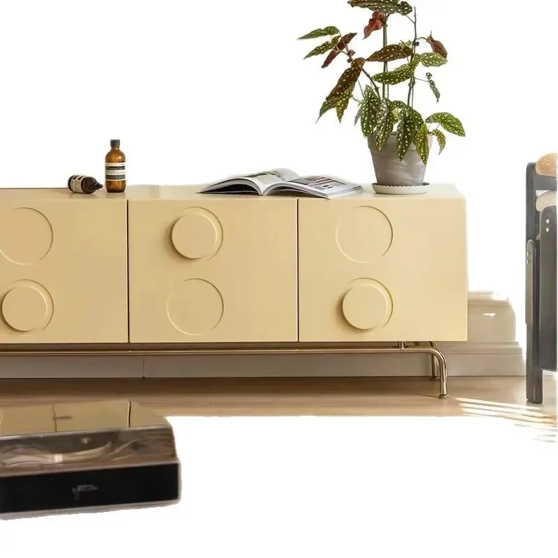 Retro solid wood TV cabinet, modern simple small apartment living room locker, French medieval cream wind floor side cabinet