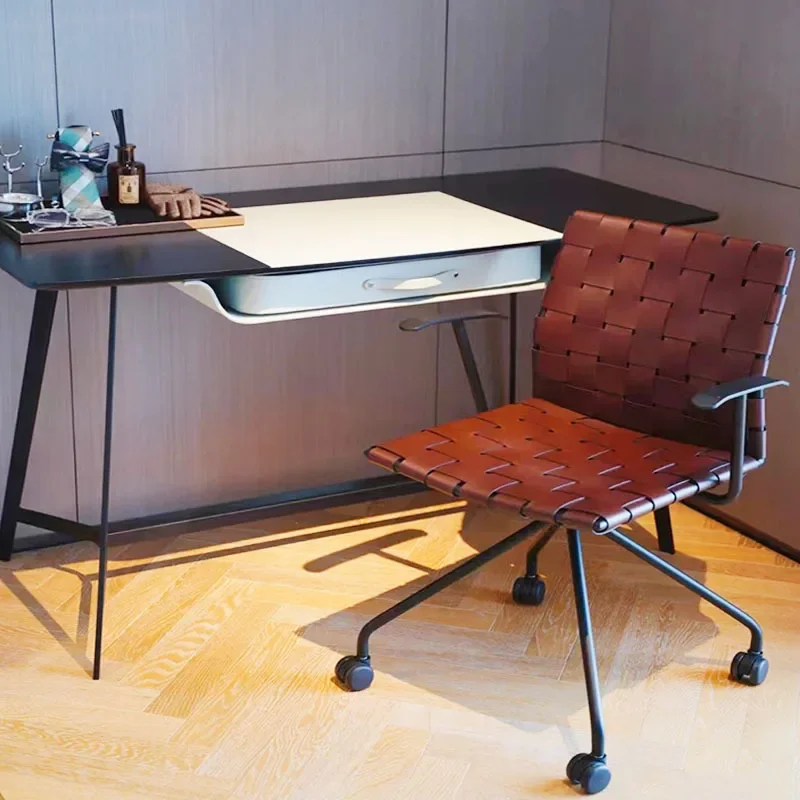 Industrial style woven office chair with armrest book chair