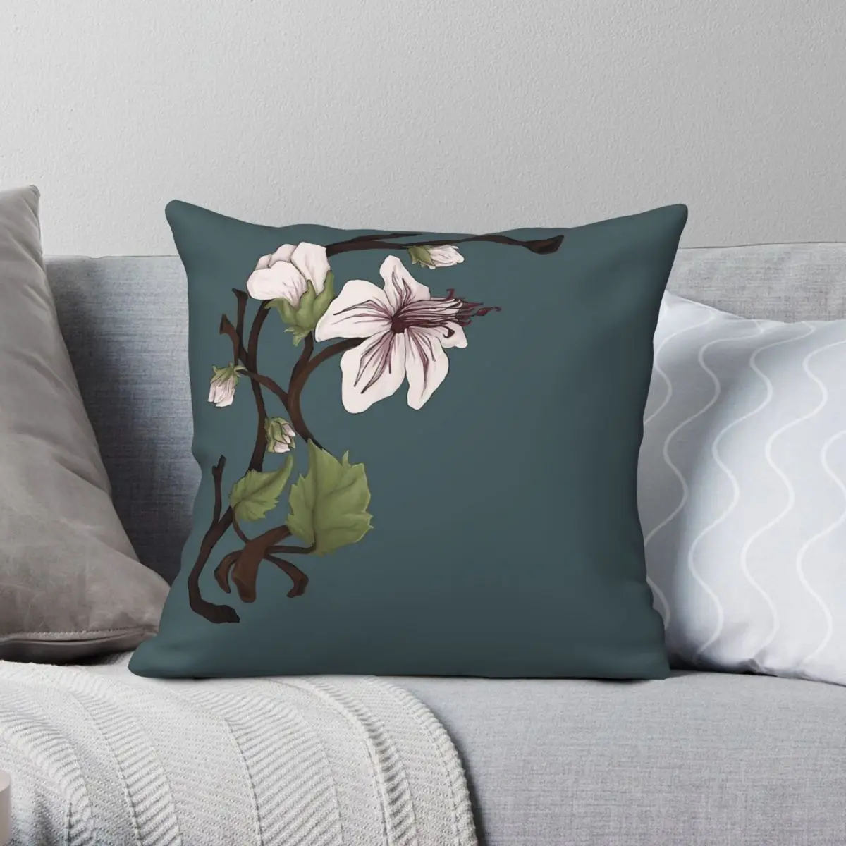 

Color Variant Flowers Square Pillowcase Polyester Linen Velvet Pattern Zip Decor Sofa Seater Cushion Cover 45x45