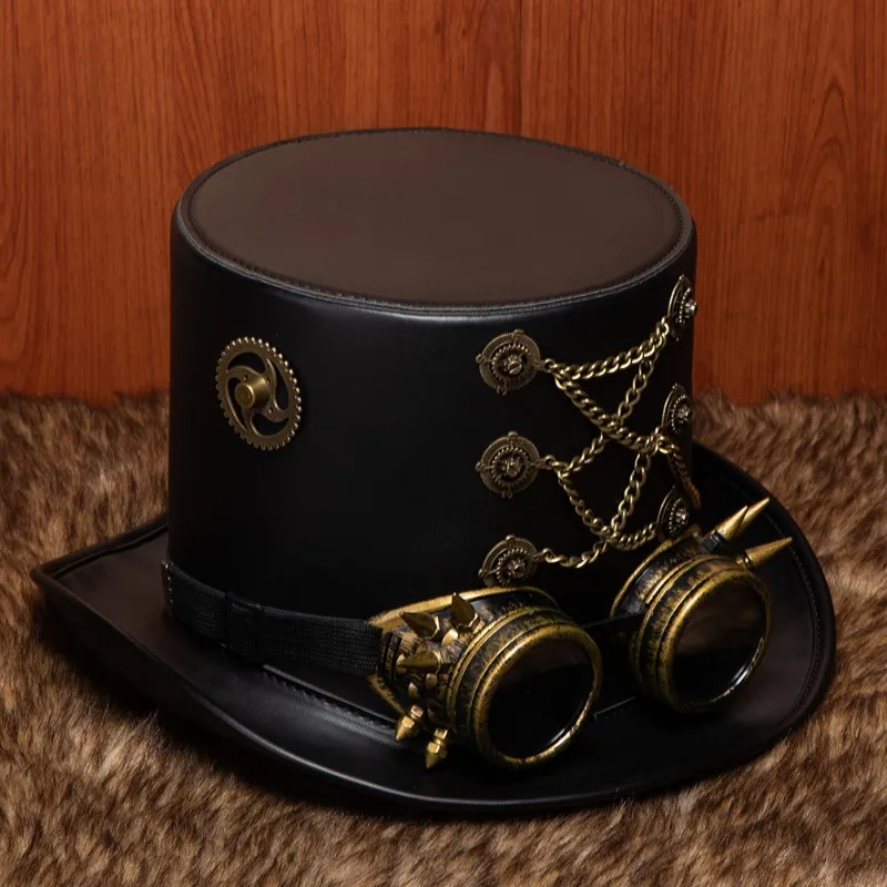 Victorian Steampunk Top Hat with Goggles Vintage Accessories Set for Adult Halloween Cosplay Stage Show Dress Up Magician Hat 5