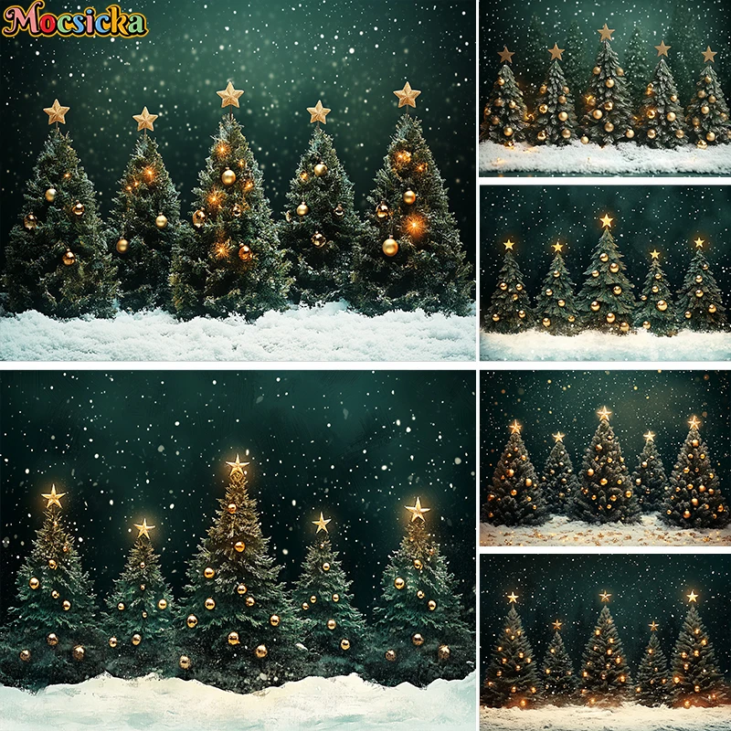 

Mocsicka Christmas Tree Backdrop Photography Snowy Winter Forest Snowflake Decor Child Portrait Photo Background Studio