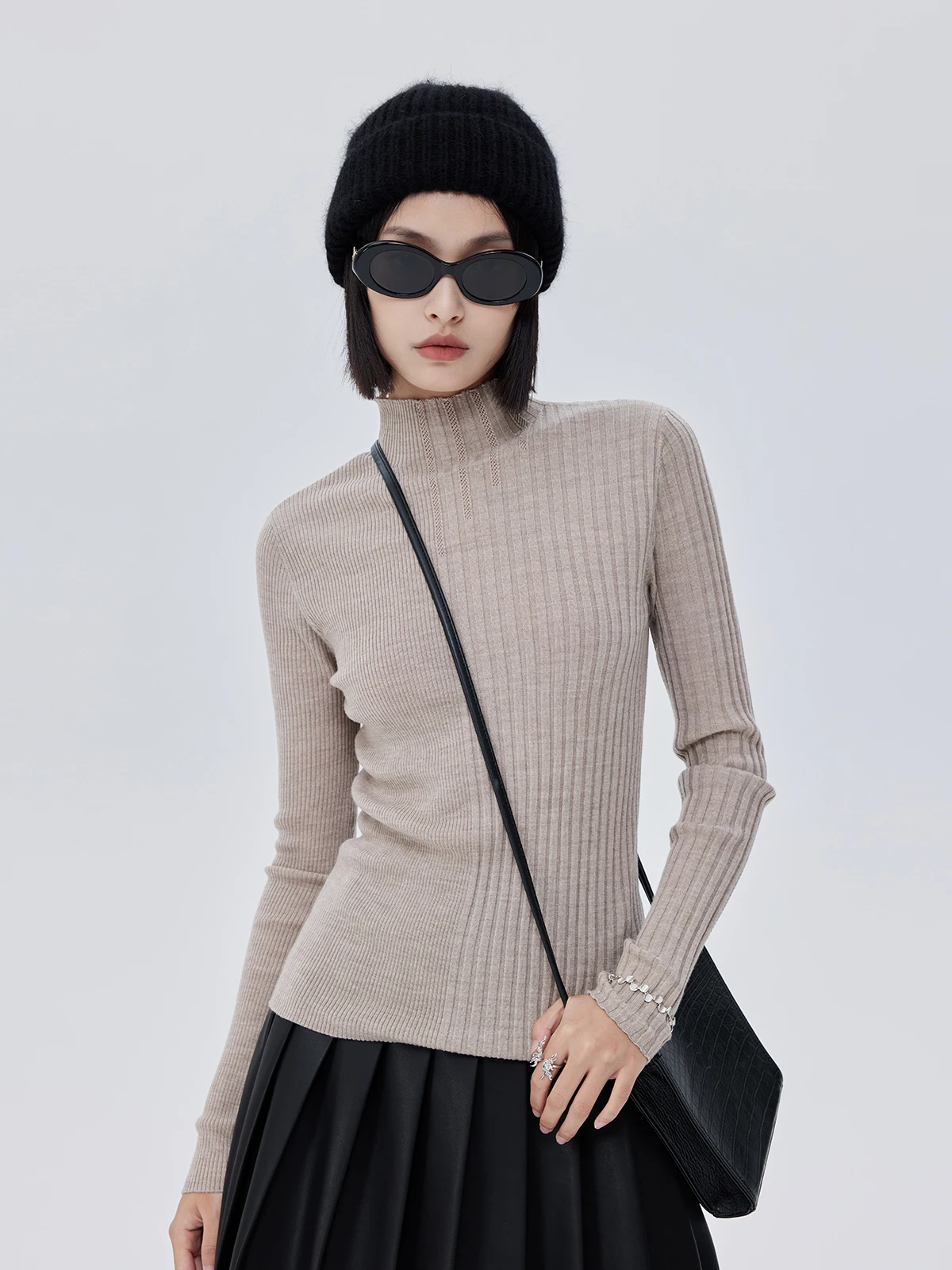 

Slim Fit Camere Knitwear Asymmetric f High Collar Long Sve Bla Base Layer Sweater for Women Spring New Arrival