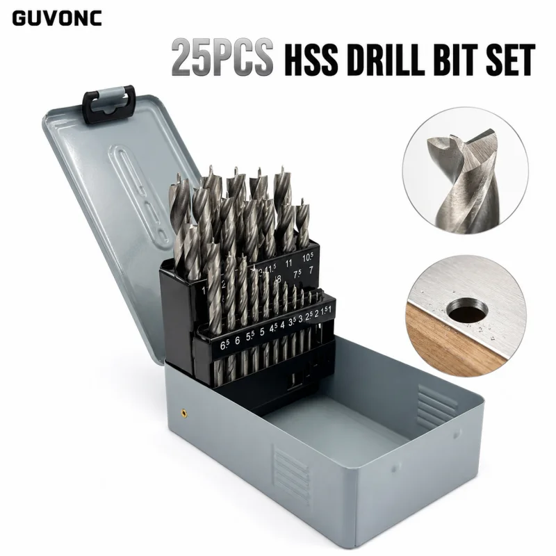 25Pcs HSS Twist Drill Bit Set 1‑13mm High Speed Steel Drill Bits Kit with Storage Box for Wood Plastic Metal Drilling