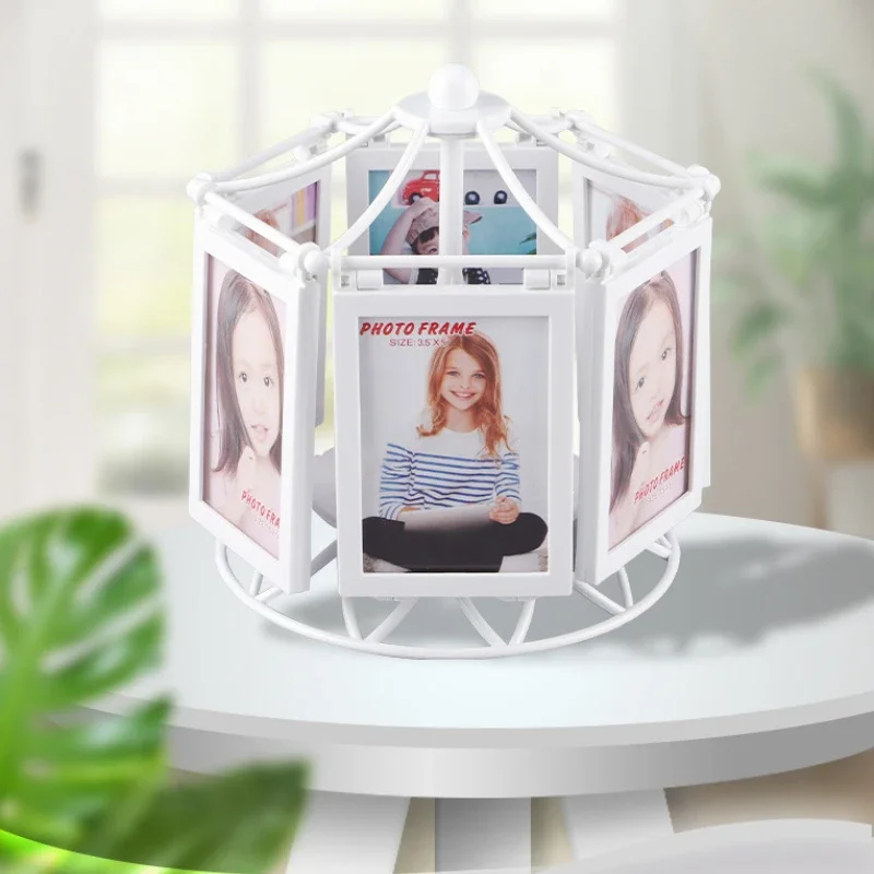 Vintage  Rotating Picture Music Photo Frame Desktop Picture Display Carousel Photo Display Holder for Home Decor Birthday Gifts