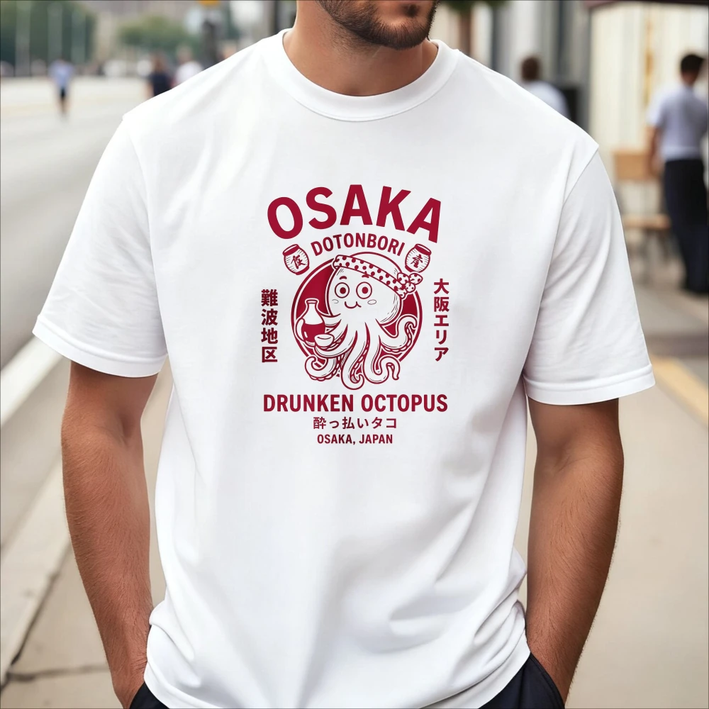 Funny Osaka Drunken Octopus Caroon Graphic Printed T-shirt Japan Food Lover T Shirt Casuual Fashion Loose Summer Man Women Tees
