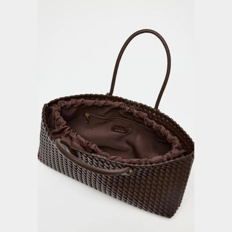ELONGATED WOVEN SHOPPER BAG Fashionable Top Handle Tote Bag, Women's Shoulder Handbags Luxury Design for Everyday Style image 6