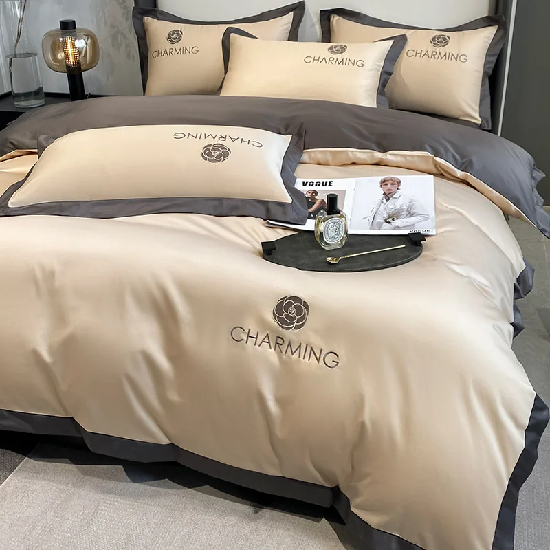 Summer Ice Silk Four Piece Set, Washed Silk Simple and Luxury Nordic Bedding Set, Three Piece Bedding Set