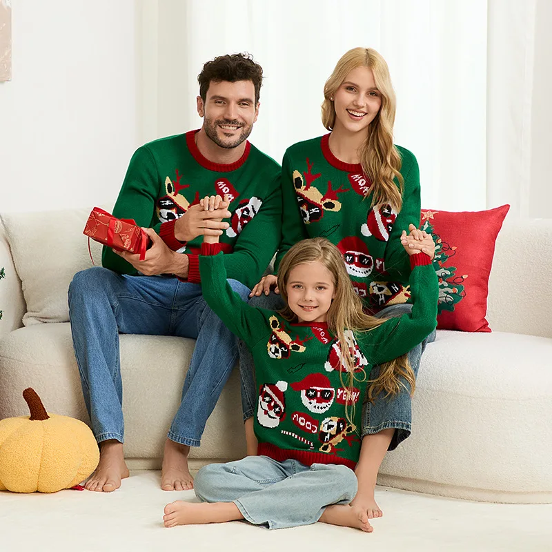 

Christmas Style Knitted Sweater Women Fashion Christmas Party Parent-child Outfit Long Sleeve O Neck Knitwear Pullover Sweaters