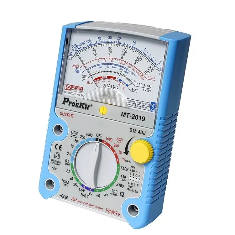 Оригинальный Pro'sKit MT-2019, стандартная защитная функция, аналоговый мультиметр, измеритель Ом, постоянный ток, переменный ток, напряжение, ток