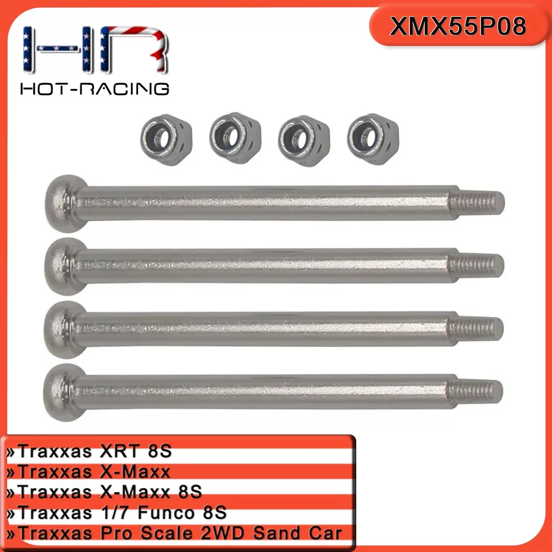Hot Racing HRAXMX55P08 Steel Threaded Hinge Pins (4pcs) for Traxxas X-Maxx & XRT, A-Arm Hinge Pin Upgrade