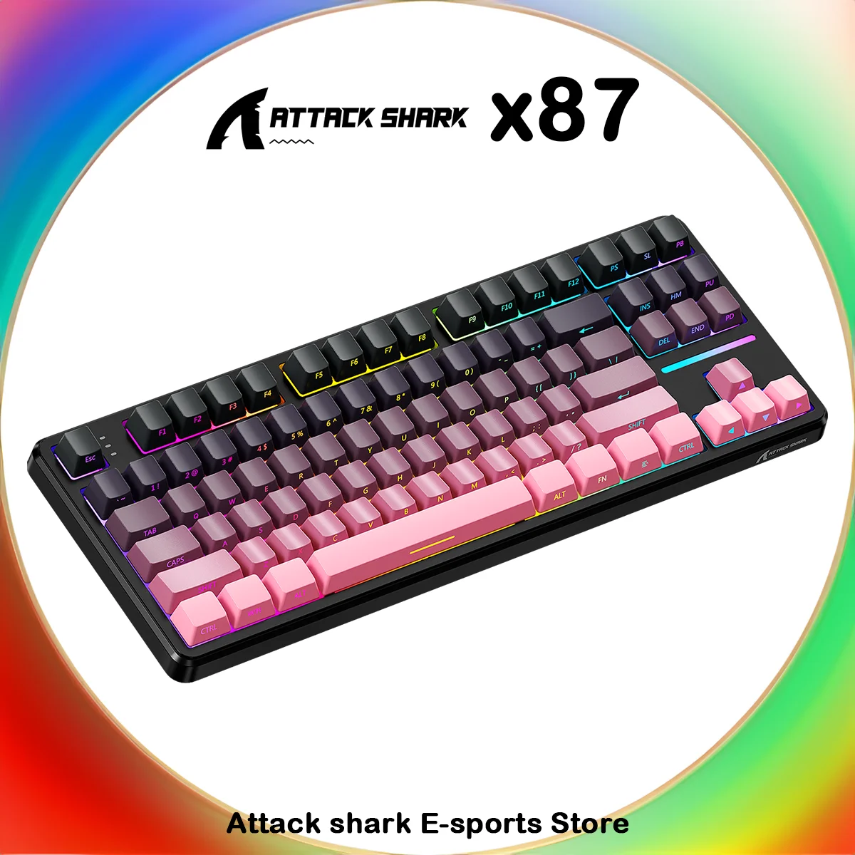 Attack Shark X87 Wireless Mechanical Gaming Keyboard RGB Gradient Side-Printed Double Shot Keycaps Hot-Swap Bluetooth Tri-mod