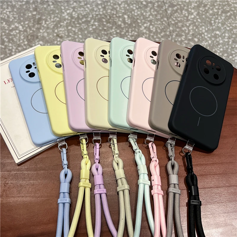 

Liquid Silicone Wireless Charging Magnetic Phone Case For Huawei Mate 70 Mate60 Pro, Skin Fleece Camera Protective Cover Lanyard
