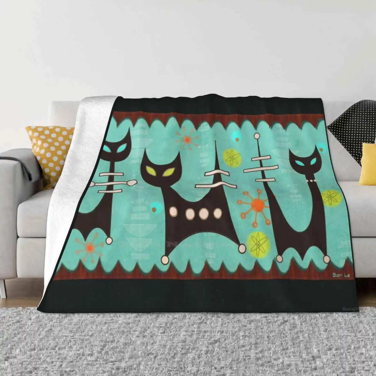 Atomic Cats Trend Style Funny Fashion Soft Throw Blanket Atomic Space Age Cats Kitty Kittens Bachelor Vintage Midcentury Modern