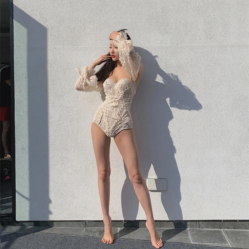 Minsu 2025 Swimsuit Tummy Control Slimming Feminine Fairy Style INS Wind Lace Conservative One-Piece Swimwear