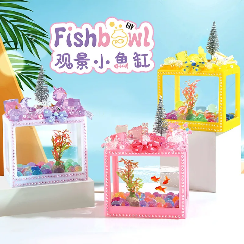 

cute small fish tank, kindergarten handmade DIY material package homemade simulated fish pond boys and girls birthday gift toys