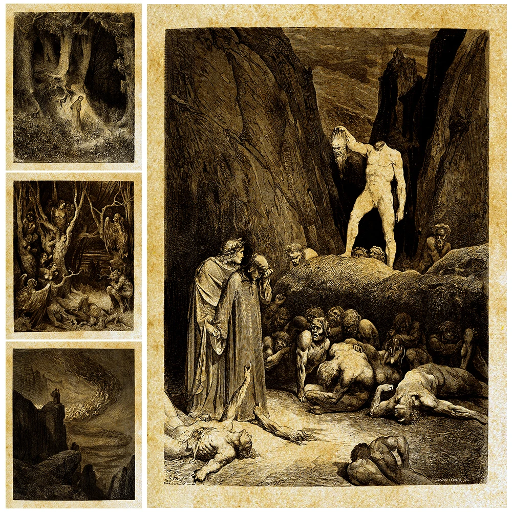 

Harpies In The Forest Of Suicides Divine Comedy Vintage Wall Art Canvas Print Antique Dark Gothic Witchcraft Poster Print Decor