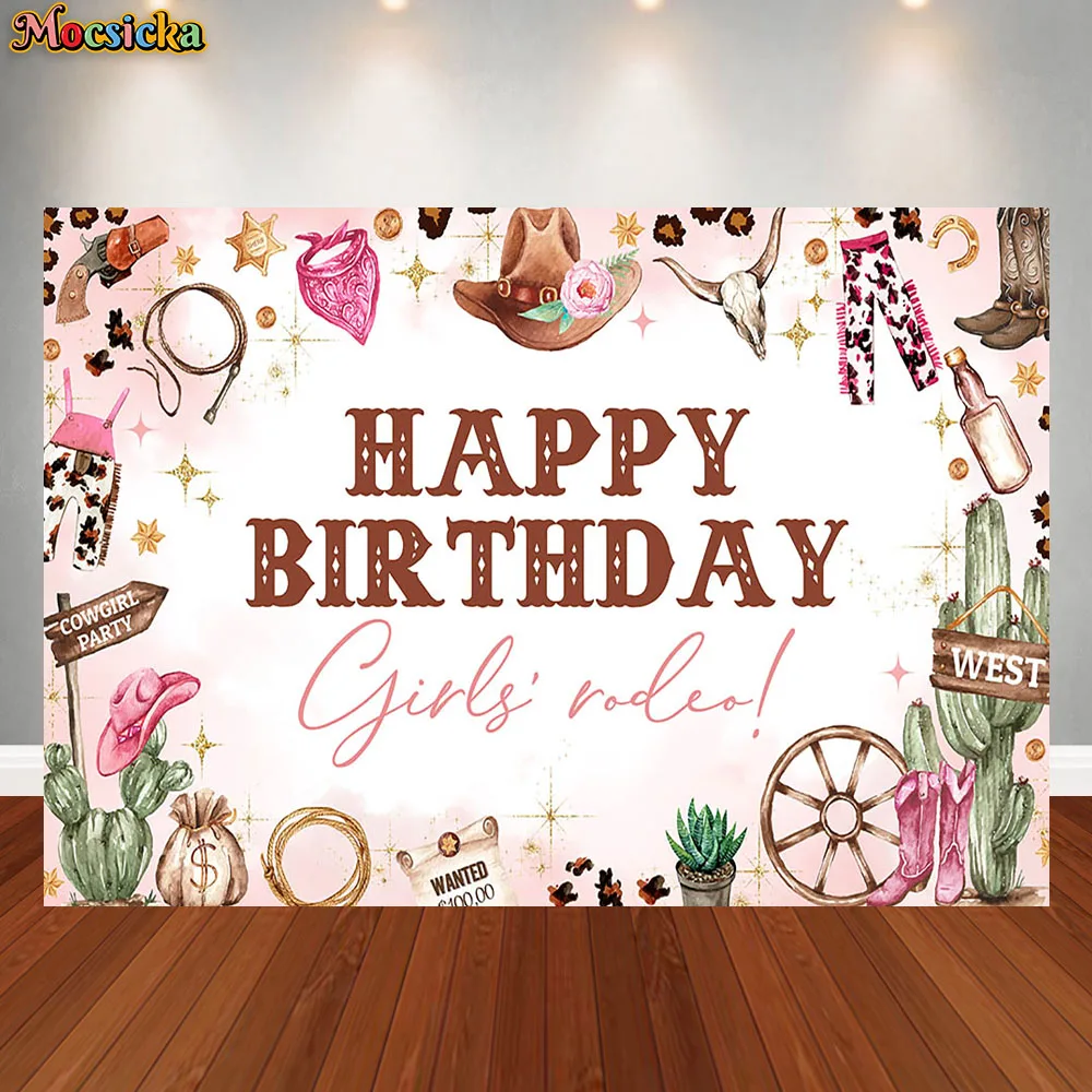 

Mocsicka Western World Theme Background Children and Girls Have Happy Births Party Decoration Cowboy Studio Prop Banner