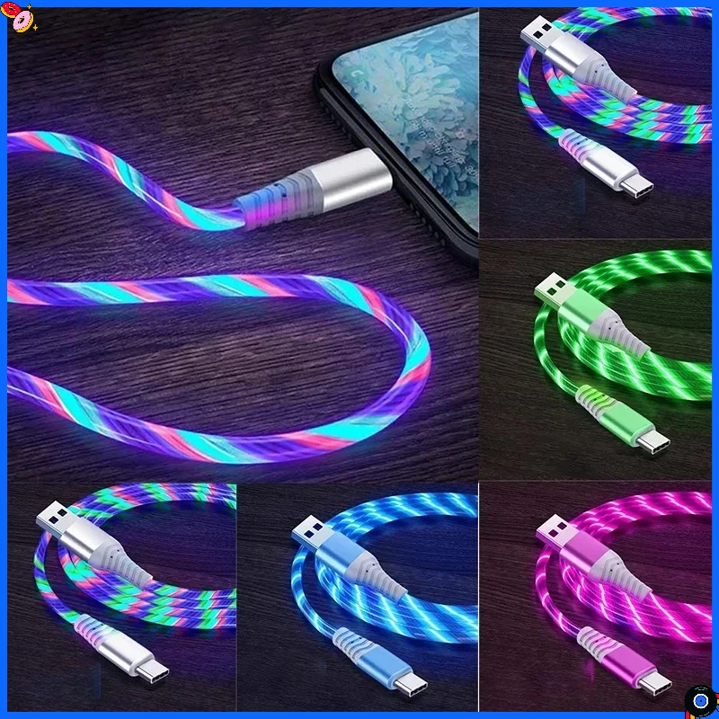 New Luminous USB Type C Cable Fast Charging Data Cord Flow 5A Fast Charging Cable Glowing LED Cable for Samsung Xiaomi Micro