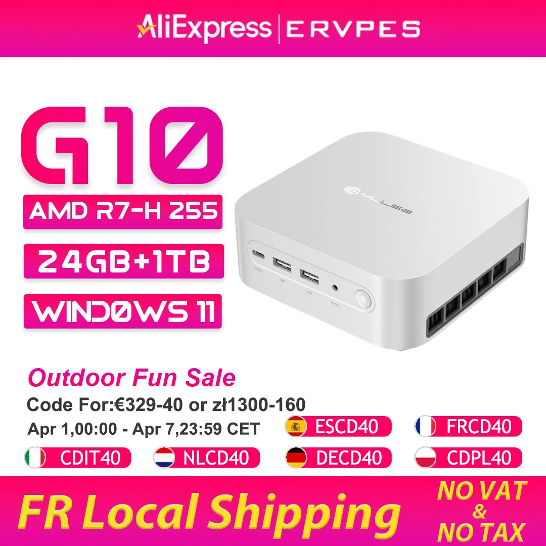 Mini PC Mllse G10, Nouveau AMD Ryzen 7 H 255, 24 Go de RAM, 1 To SSD, Wi-Fi 6, BT5.2, USB4.0, Windows 11 Pro, Ordinateur de Bureau Mini pour Jeux