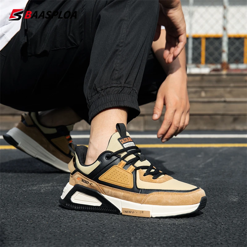 Baasploa New Men Leather Sneaker Waterproof Walking Shoes Fashion Casual Shoes Non-Slip Wear-Resistant Male Sport Shoe