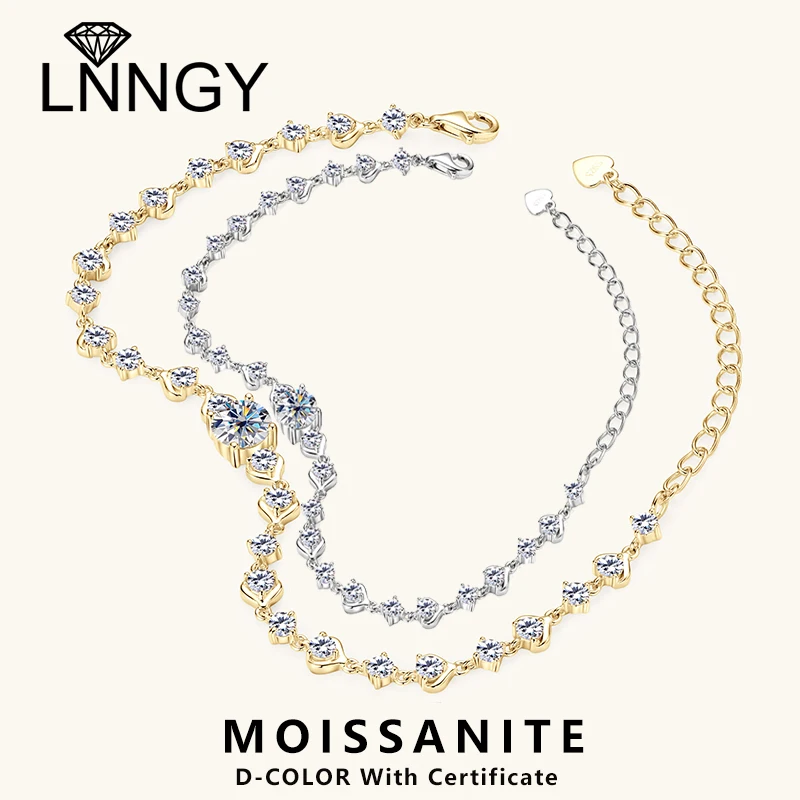 

Lnngy 925 Sterling Silver Pod Design Chain Bracelets Pass Diamond Test 6.5mm Moissanite Bracelet for Women Wedding Jewelry