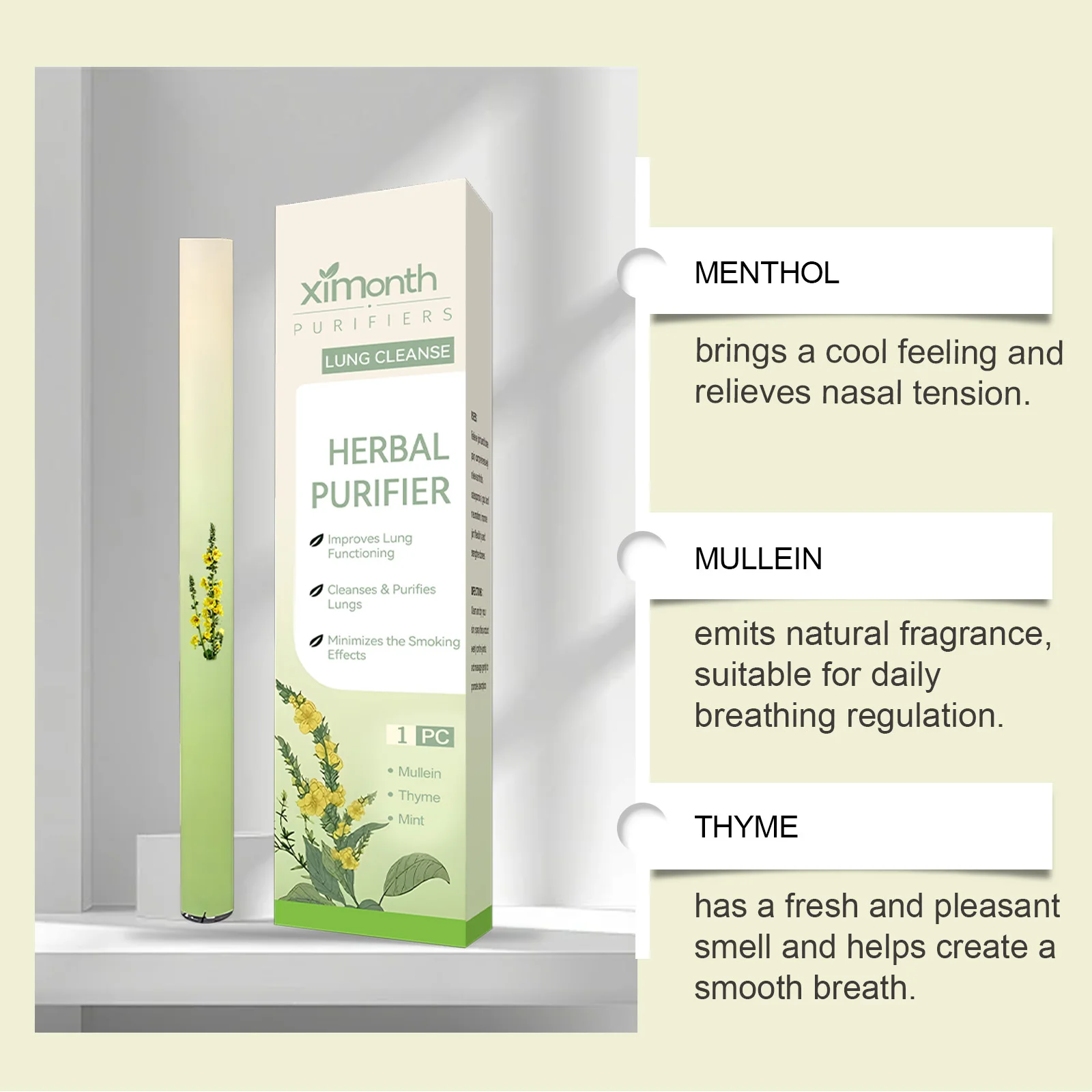 Natural Herbal Breathing Stick Fresh Breath Support Aromatherapy Inhaler Portable Wellness Care Daily Use Travel Work Home view 3