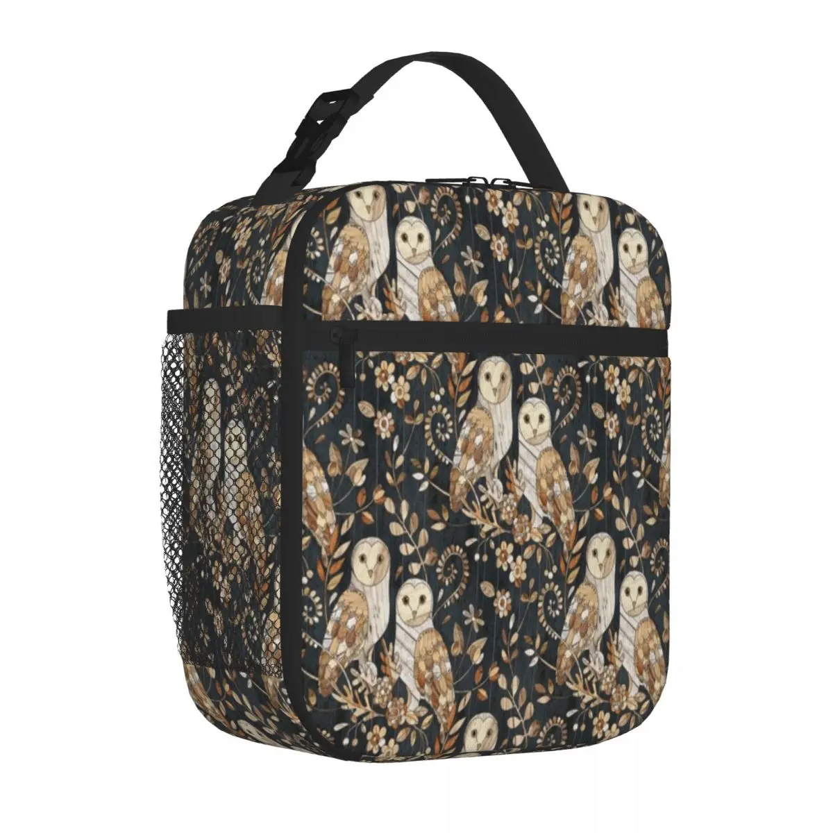 Hot Sale Wooden Wonderland Barn Owl Collage Stitched Detail Insulated Tote Roadside Stop Food Cooler Bag