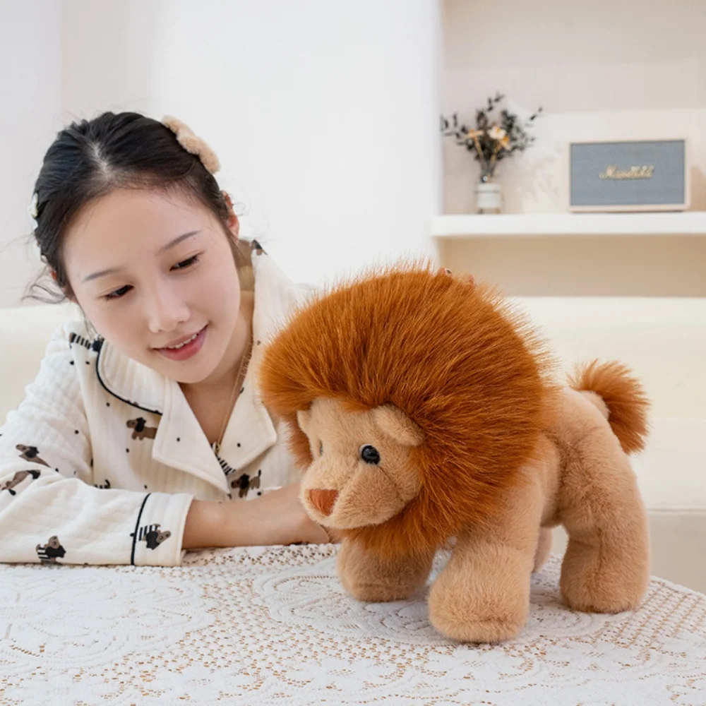 Fluffly Hair Lion Plush Toy Cartoon Sitting Or Lying Down Stuffed Animal Cuddly Animal Lion King Doll Room Decor