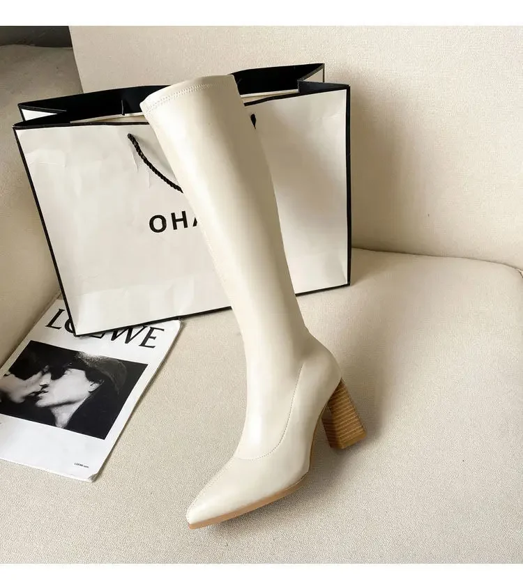 

Women's Pointed Thick Heel Boots 34-40 2025 INS Women's Knee length High Heel Boots Women's Riding Warm Winter Shoes Sexy boots