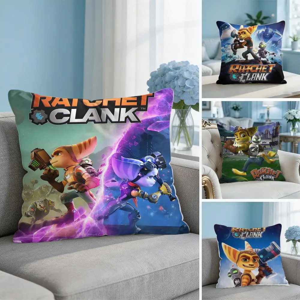 Cartoon R-Ratchet And C-Clank Cushion Cover Soft Short Plush Throw Pillow Cover Hidden Zipper Cutecore Sofa Bedroom Home Decor