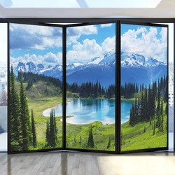 Privacy Windows Film Lake View Pattern Glass Door Decorative Film Frosted Sun Blocking No Glue Static Cling Windows Sticker
