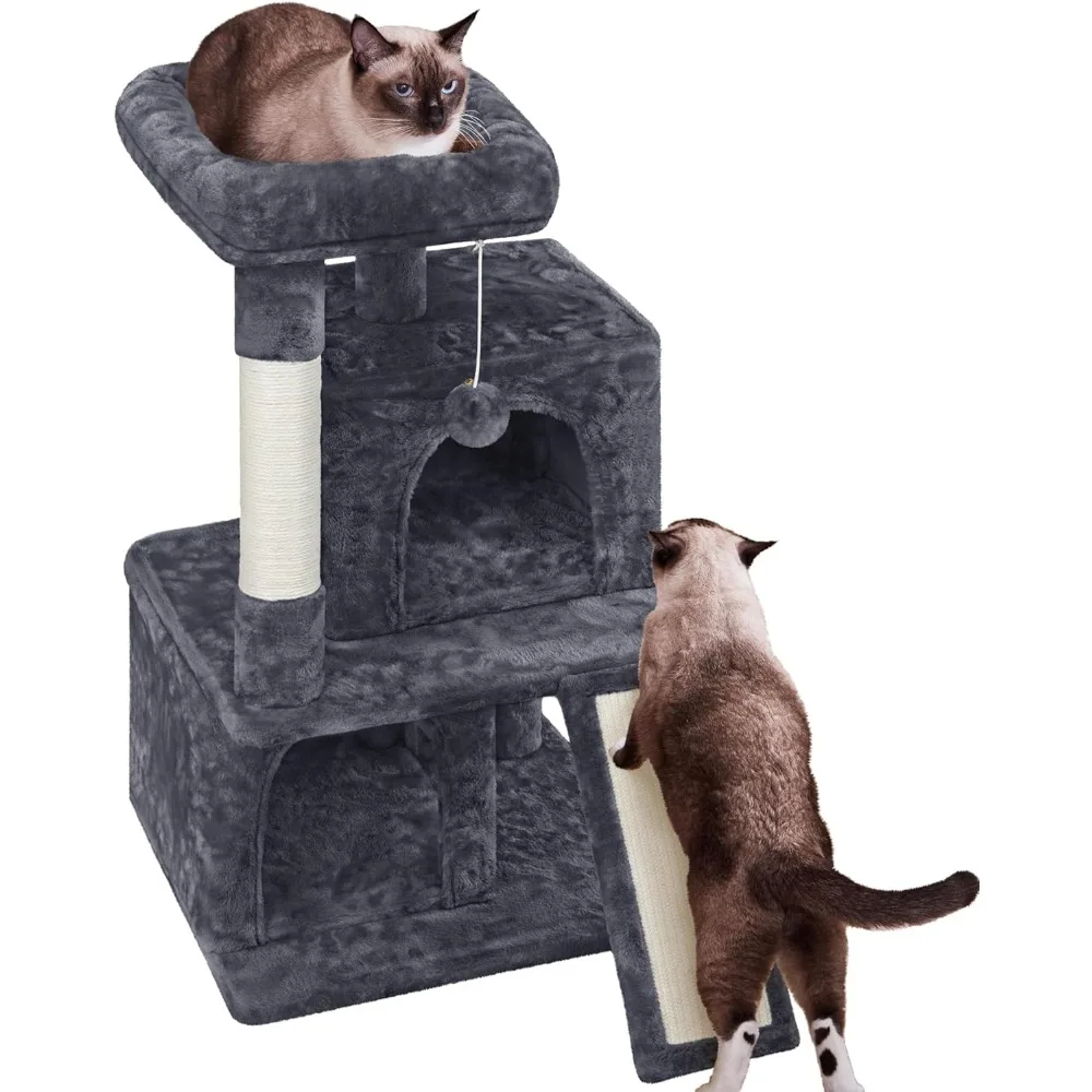 

36in Cat Tree Kittens House Condos Stand Furniture with Sisal-Covered Scratching Posts and Plush Room