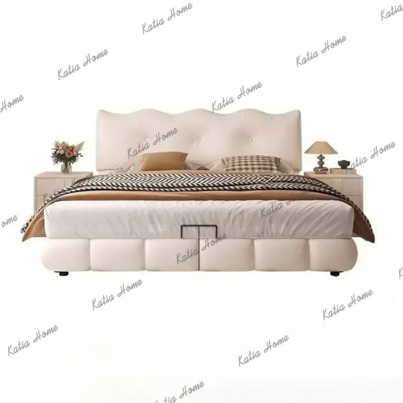 Best Sellers Solid Wood Minimalist Double Bed Design Beige Japanese Floating Double Bed Pliable Modern Cama De Matrimonio Home F