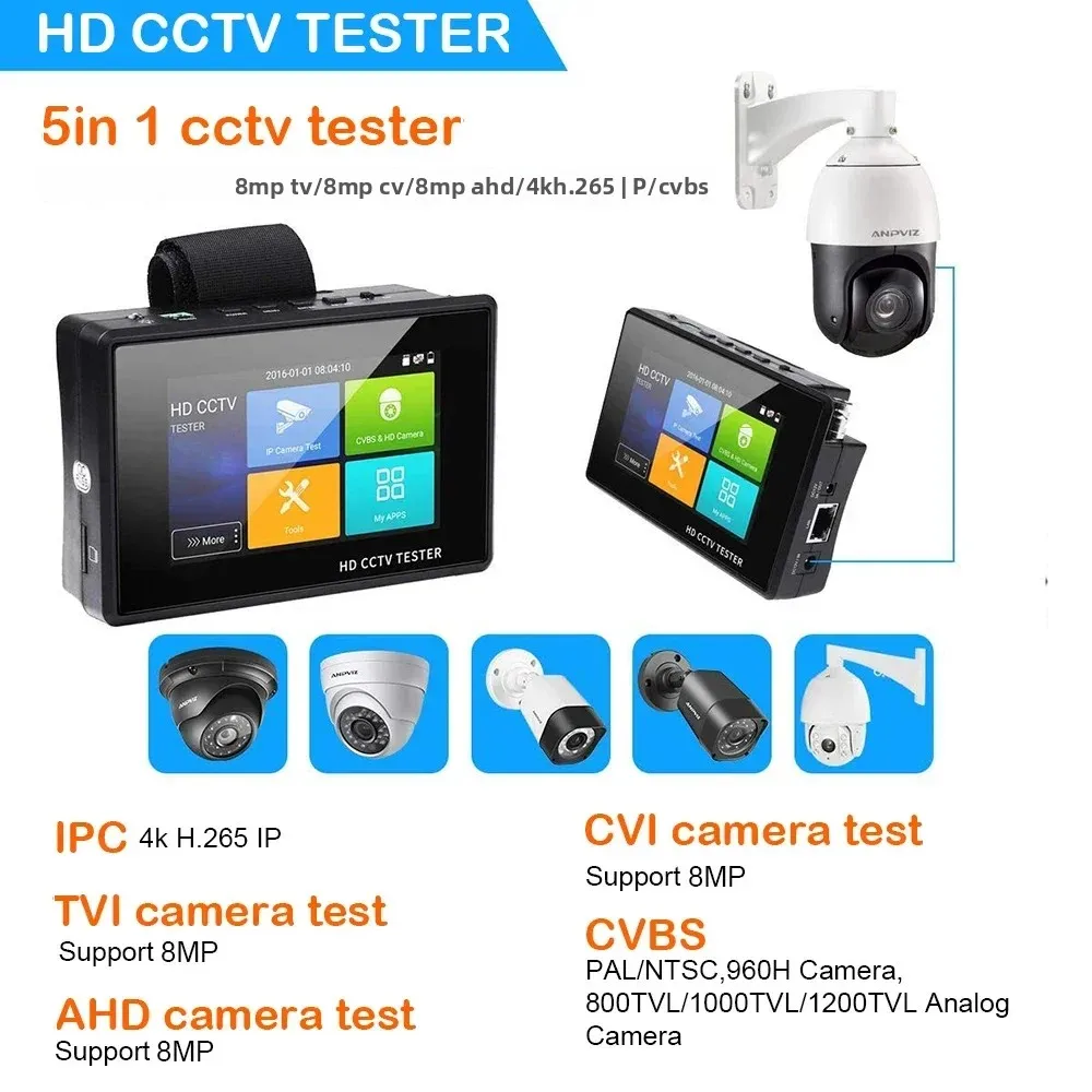 4 Inch Wrist Touch Screen HD CCTV Tester, H.265/IPC Camera Tester with POE Portable Camera Diagnostic Tool for IP Analog Systems