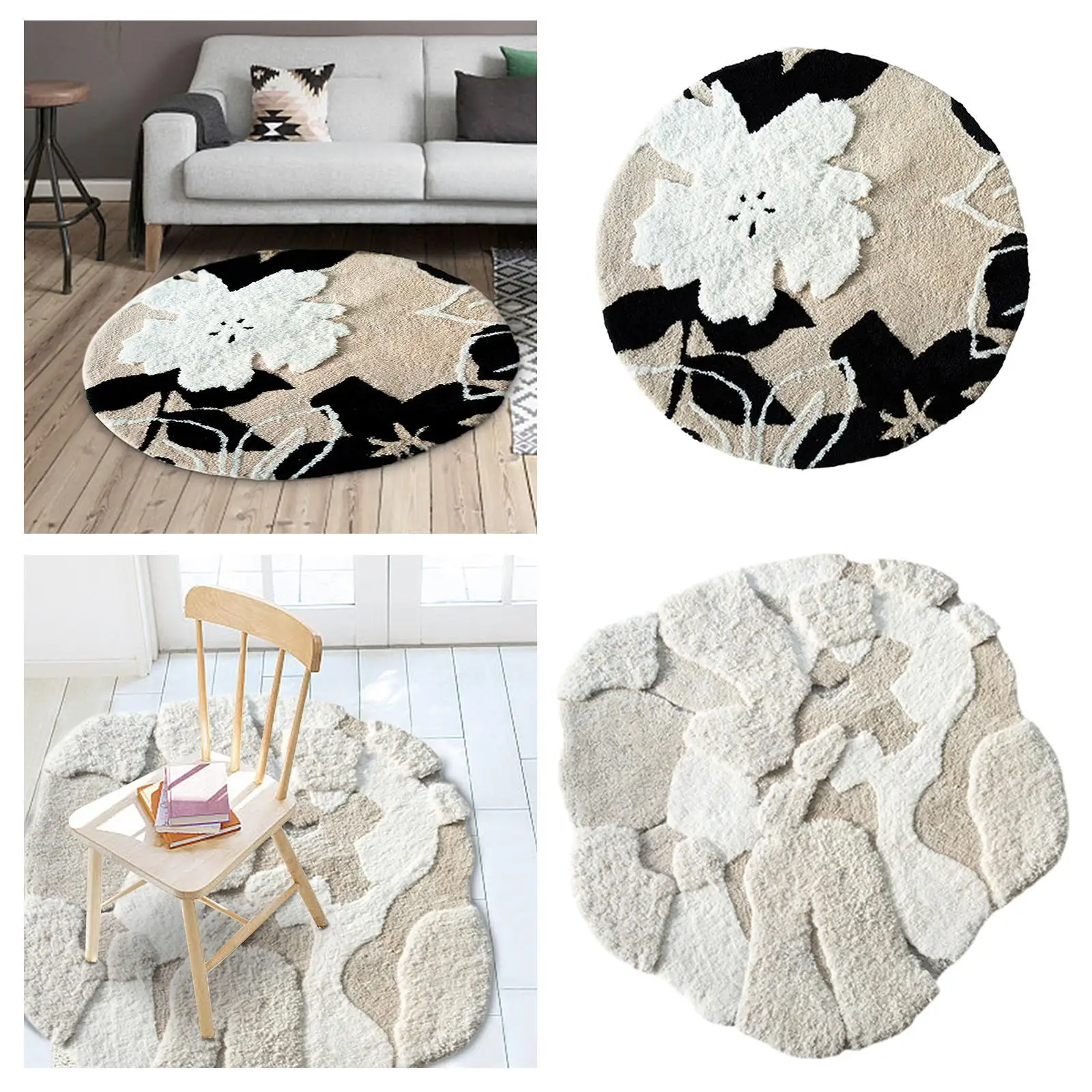 Flocking Area Rug Boho Decorative Aesthetic Soft Floor Mat Floor Throw Carpet for Living Room Sofa Nursery Room Office Entryway