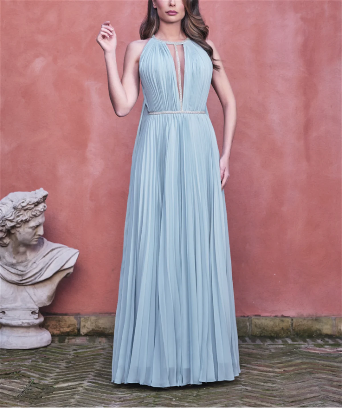 Blue A-Line Evening Dress Sexy Deep V-Neck Sleeveless Prom Gown Chiffon Fabric Elegant Cloak 2024 New Formal Occasions Custom