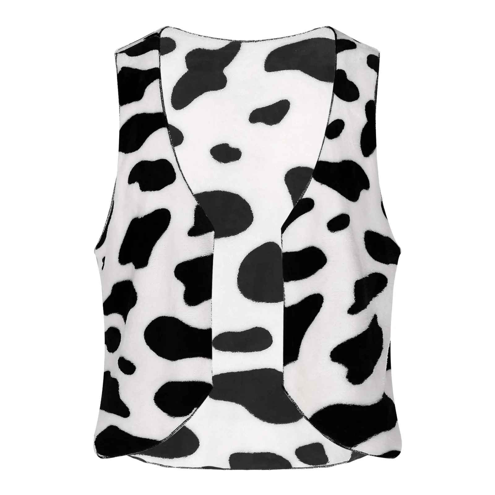 Womens Western Cowgirl Cow-spot Print Vest V Neck Open Front Sleeveless Flannel Tank Top Masquerade Party Costume for Halloween