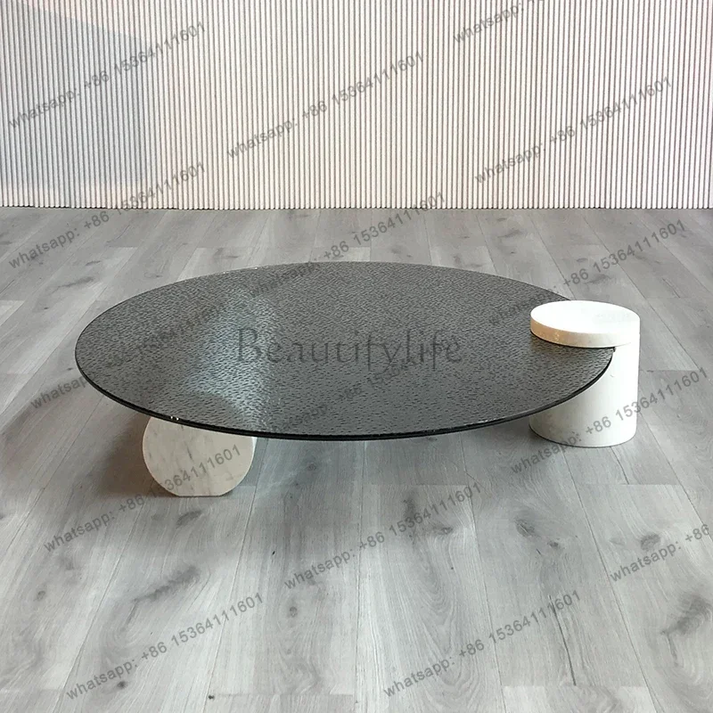 YJ Nordic postmodern water ripple glass round coffee table designer model room living room coffee table