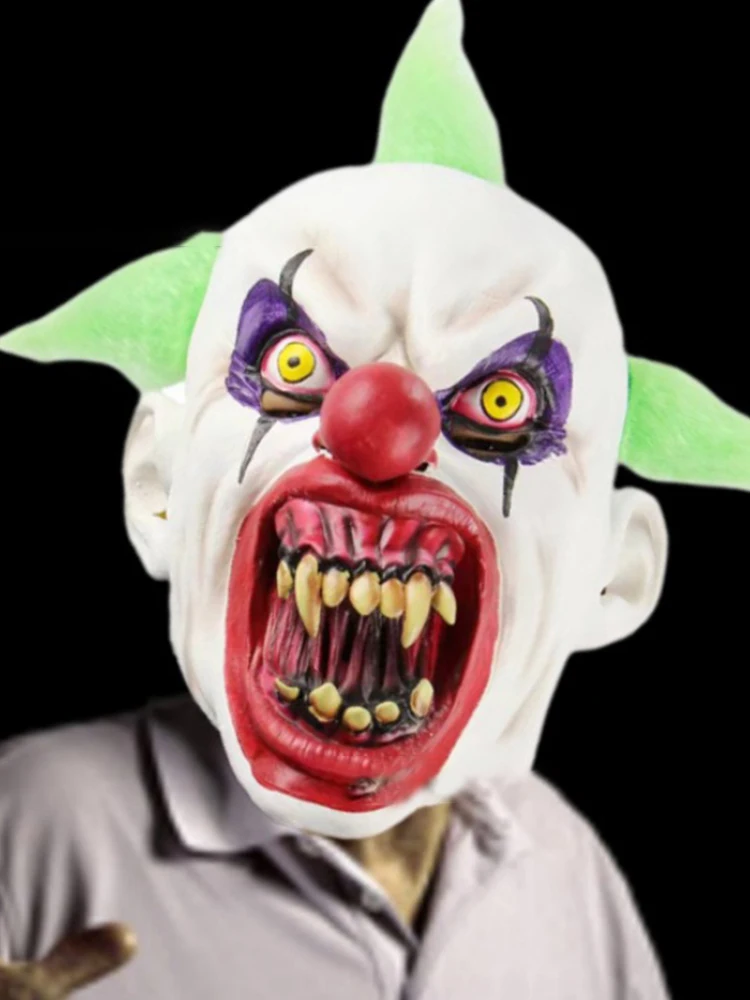 Halloween Horror Clown Latex Mask Soft Latex Realistic 3D Craft Horror Party Halloween Costume Scary Red Hair Blue Eye Paint Design White Face Red Nose Blue Eye Full Face Unisex Adult Fit For Horror Party Costume Lovers Mask Halloween Party Costume Gift