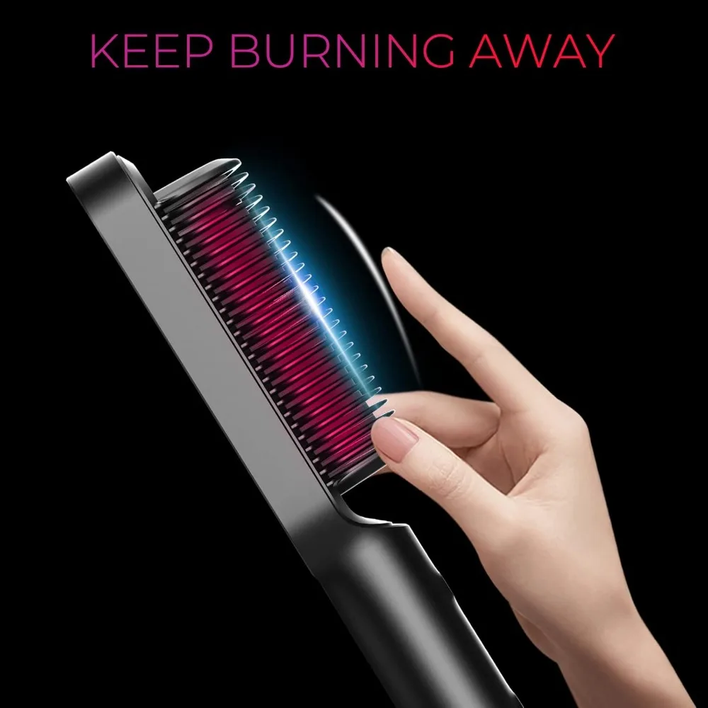 Hair Straightener Brush, Ring Hair Straightener Comb Straightening Brush for Women with 5 Temps 20s Fast Heating & Dual Voltage