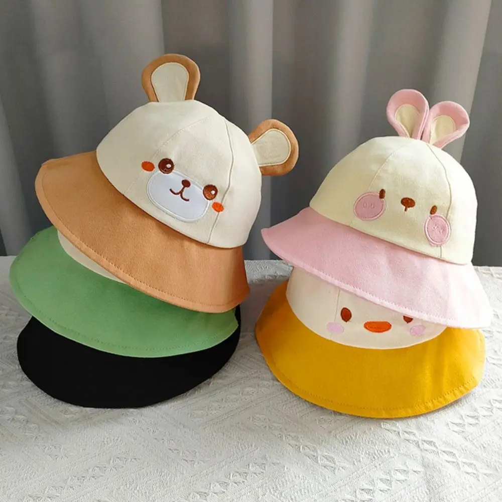 

Cotton Children Sun Visor Hat Cartoon Rabbit Duck Kids Bucket Cap with String Bear Baby Fisherman Hat Outdoor