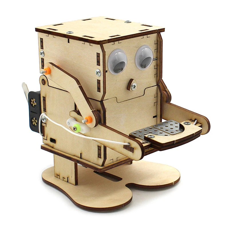 Robot Eating Coin Wood DIY Model Teaching Learning Stem Project Kit For Kid Science Experiment Education Toy Wooden Assemble Kit