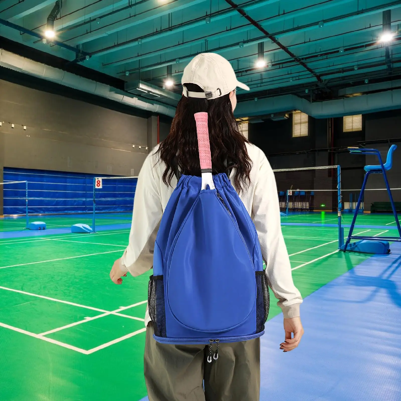 

Nylon Tennis Racket Bag Multi Pocket Sports Backpack Secure Zipper for Badminton Tennis Gear and Shoes